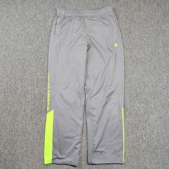 Under Armour Youth XL Gray Neon Yellow Loose Fit Athletic Track Pants Sporty — photo 2